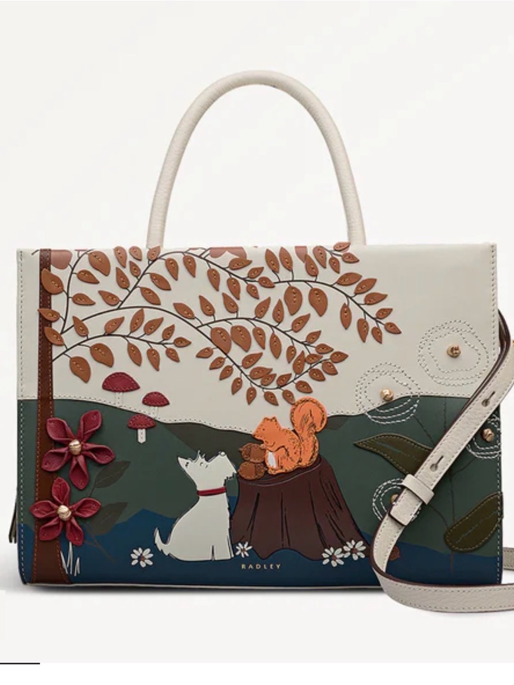 Radley London Autumn Leaves Leather Whimsical Autumn Scene Leather bag. - Picture 8 of 11